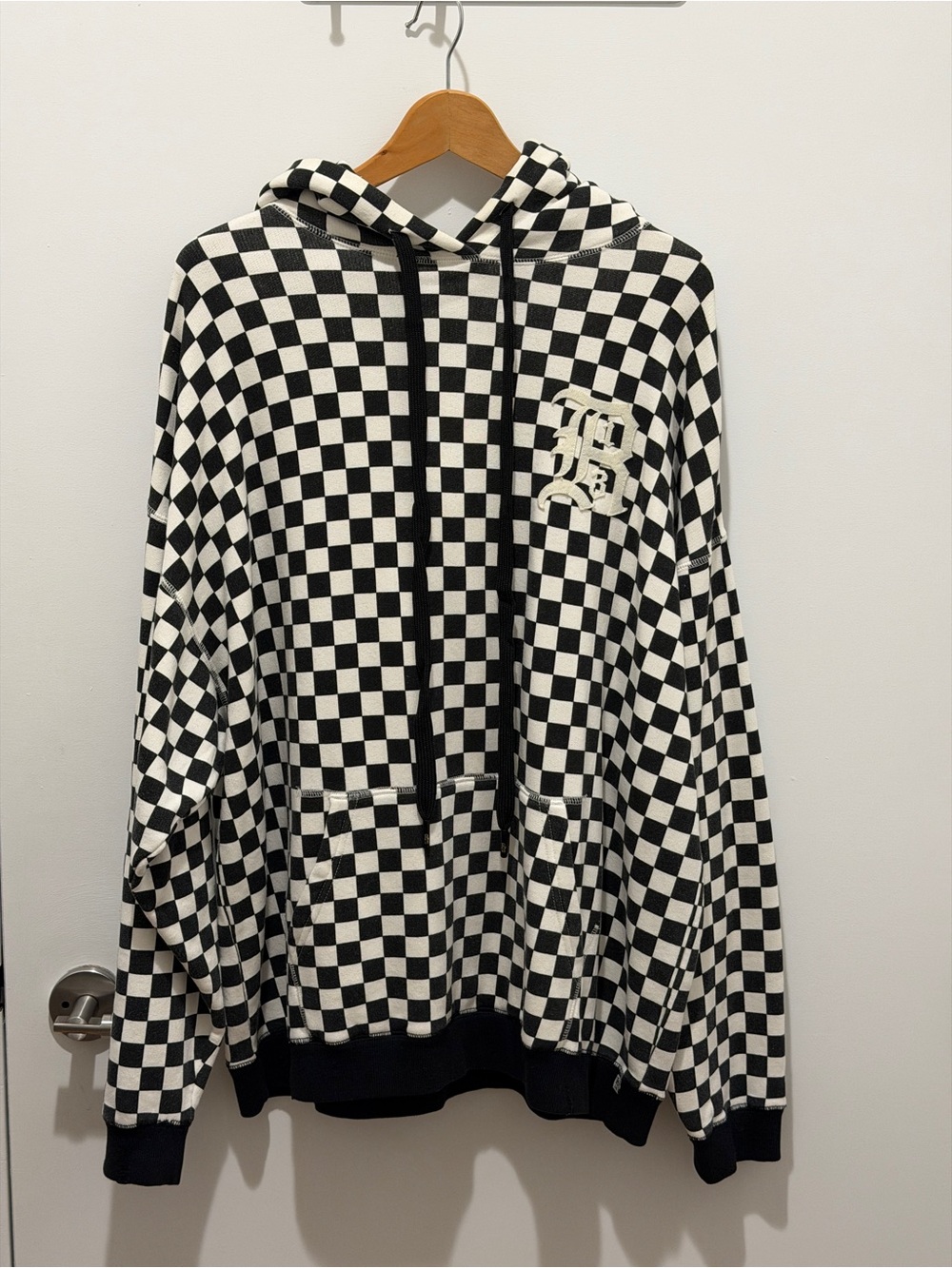 R13 checkerboard-print cotton hoodie
